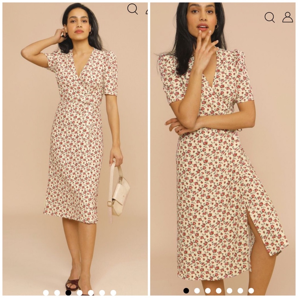 Rouje Red and Cream Floral Midi Dress